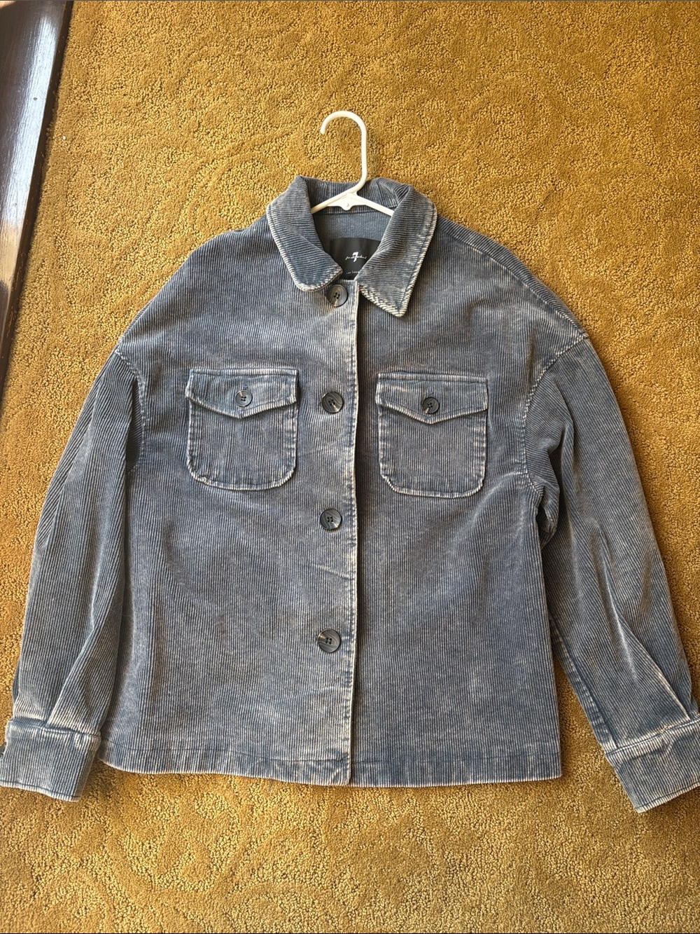 7 For All Mankind Washed Blue Corduroy Button-Up Jacket